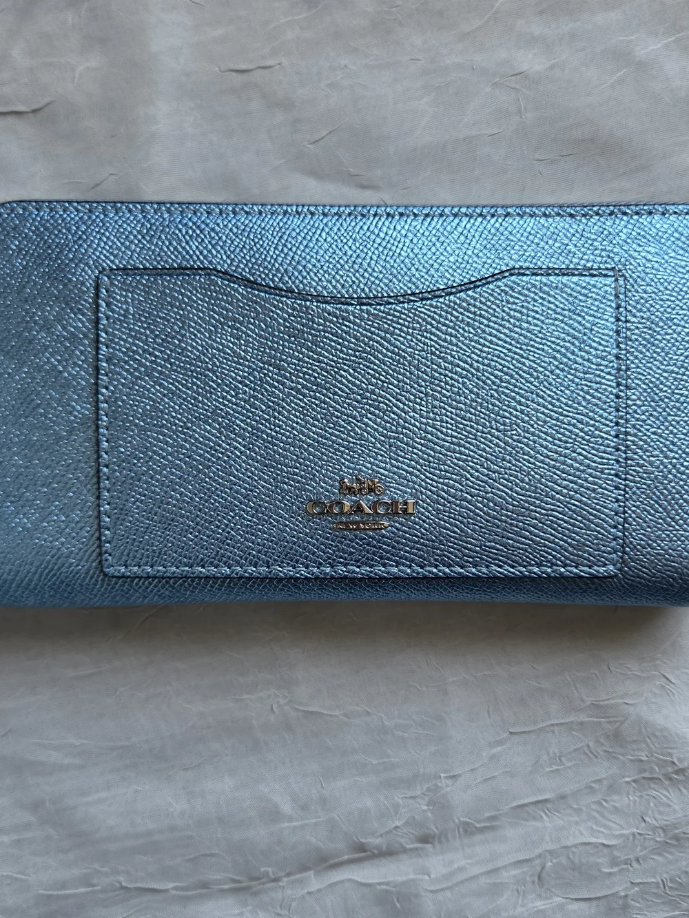 Coach Accordion Zip Wallet in Metallic Blue
